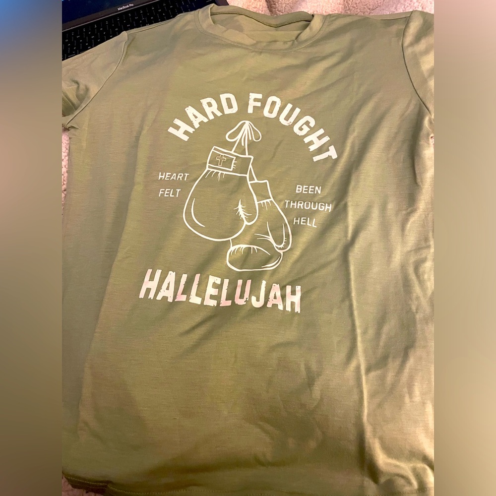 NWT UNISEX Hard Fought Hallelujah Christian Graphic Tee